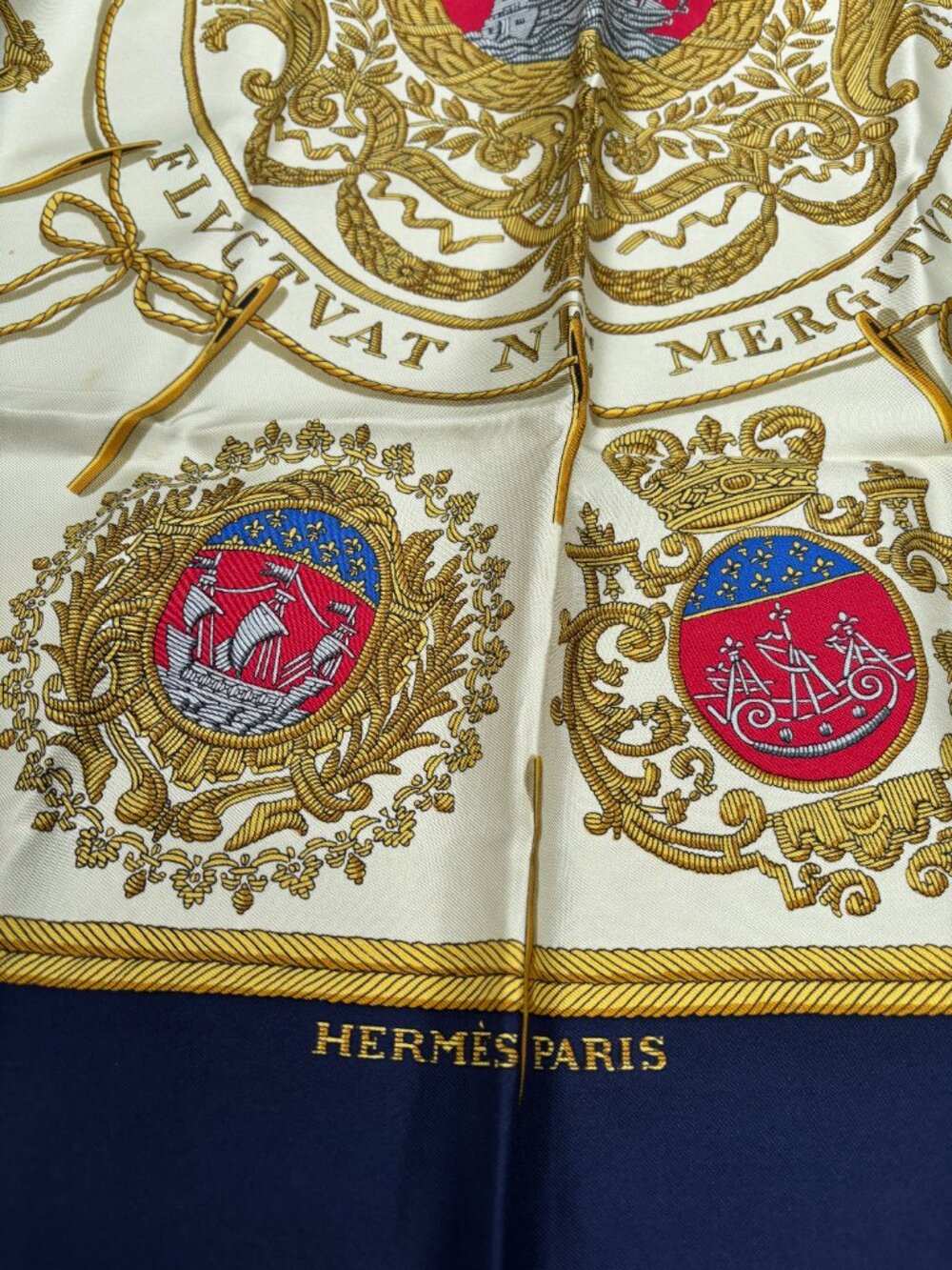 Authentic HERMES Carre 90 Scarf "LES ARMES DE PARIS" Silk Yellow
